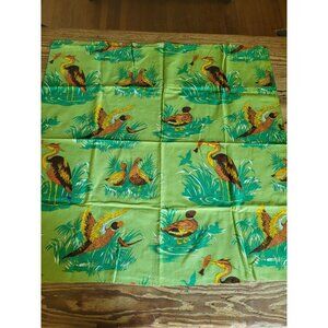 Vintg Pheasant Bird Print Flannel Fabric Panel 36" x 36" Cotton Green Hunting